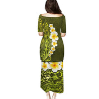 Lime Green Tropical Plumeria With Galaxy Polynesian Art Puletasi - Wonder Print Shop