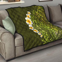Lime Green Tropical Plumeria With Galaxy Polynesian Art Quilt - Wonder Print Shop