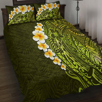 Lime Green Tropical Plumeria With Galaxy Polynesian Art Quilt Bed Set - Wonder Print Shop