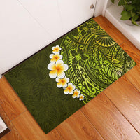Lime Green Tropical Plumeria With Galaxy Polynesian Art Rubber Doormat - Wonder Print Shop