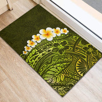 Lime Green Tropical Plumeria With Galaxy Polynesian Art Rubber Doormat - Wonder Print Shop