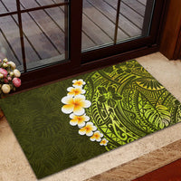 Lime Green Tropical Plumeria With Galaxy Polynesian Art Rubber Doormat - Wonder Print Shop