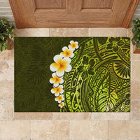 Lime Green Tropical Plumeria With Galaxy Polynesian Art Rubber Doormat - Wonder Print Shop