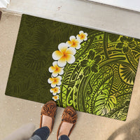 Lime Green Tropical Plumeria With Galaxy Polynesian Art Rubber Doormat - Wonder Print Shop