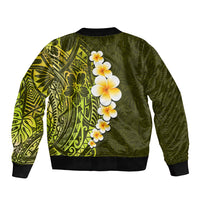 Lime Green Tropical Plumeria With Galaxy Polynesian Art Sleeve Zip Bomber Jacket - Wonder Print Shop