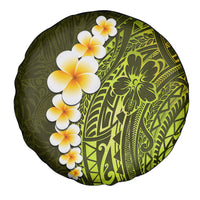 Lime Green Tropical Plumeria With Galaxy Polynesian Art Spare Tire Cover - Wonder Print Shop