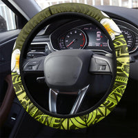 Lime Green Tropical Plumeria With Galaxy Polynesian Art Steering Wheel Cover - Wonder Print Shop