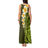 Lime Green Tropical Plumeria With Galaxy Polynesian Art Tank Maxi Dress - Wonder Print Shop