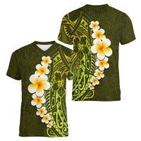 Lime Green Tropical Plumeria With Galaxy Polynesian Art Women V Neck T Shirt - Wonder Print Shop