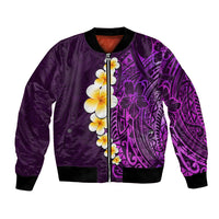 Purple Tropical Plumeria With Galaxy Polynesian Art Bomber Jacket - Wonder Print Shop