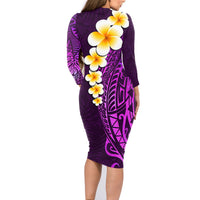 Purple Tropical Plumeria With Galaxy Polynesian Art Family Matching Long Sleeve Bodycon Dress and Hawaiian Shirt - Wonder Print Shop