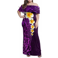 Purple Tropical Plumeria With Galaxy Polynesian Art Family Matching Off Shoulder Maxi Dress and Hawaiian Shirt - Wonder Print Shop