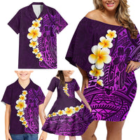 Purple Tropical Plumeria With Galaxy Polynesian Art Family Matching Off Shoulder Short Dress and Hawaiian Shirt - Wonder Print Shop