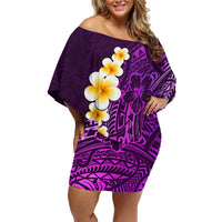 Purple Tropical Plumeria With Galaxy Polynesian Art Family Matching Off Shoulder Short Dress and Hawaiian Shirt - Wonder Print Shop