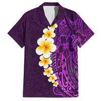 Purple Tropical Plumeria With Galaxy Polynesian Art Family Matching Short Sleeve Bodycon Dress and Hawaiian Shirt - Wonder Print Shop