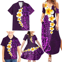 Purple Tropical Plumeria With Galaxy Polynesian Art Family Matching Summer Maxi Dress and Hawaiian Shirt - Wonder Print Shop