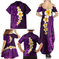Purple Tropical Plumeria With Galaxy Polynesian Art Family Matching Summer Maxi Dress and Hawaiian Shirt - Wonder Print Shop
