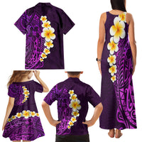 Purple Tropical Plumeria With Galaxy Polynesian Art Family Matching Tank Maxi Dress and Hawaiian Shirt - Wonder Print Shop