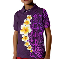 Purple Tropical Plumeria With Galaxy Polynesian Art Kid Polo Shirt - Wonder Print Shop