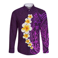 Purple Tropical Plumeria With Galaxy Polynesian Art Long Sleeve Button Shirt - Wonder Print Shop