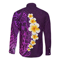 Purple Tropical Plumeria With Galaxy Polynesian Art Long Sleeve Button Shirt - Wonder Print Shop