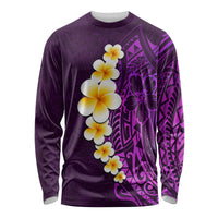 Purple Tropical Plumeria With Galaxy Polynesian Art Long Sleeve Shirt - Wonder Print Shop