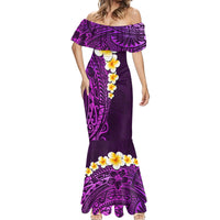 Purple Tropical Plumeria With Galaxy Polynesian Art Mermaid Dress - Wonder Print Shop