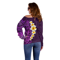 Purple Tropical Plumeria With Galaxy Polynesian Art Off Shoulder Sweater - Wonder Print Shop