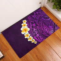 Purple Tropical Plumeria With Galaxy Polynesian Art Rubber Doormat - Wonder Print Shop
