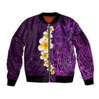 Purple Tropical Plumeria With Galaxy Polynesian Art Sleeve Zip Bomber Jacket - Wonder Print Shop