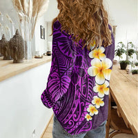 Purple Tropical Plumeria With Galaxy Polynesian Art Women Casual Shirt - Wonder Print Shop