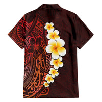 Red Tropical Plumeria With Galaxy Polynesian Art Family Matching Long Sleeve Bodycon Dress and Hawaiian Shirt - Wonder Print Shop