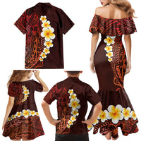 Red Tropical Plumeria With Galaxy Polynesian Art Family Matching Mermaid Dress and Hawaiian Shirt - Wonder Print Shop