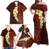 Red Tropical Plumeria With Galaxy Polynesian Art Family Matching Off Shoulder Maxi Dress and Hawaiian Shirt - Wonder Print Shop