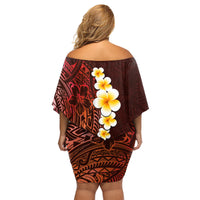 Red Tropical Plumeria With Galaxy Polynesian Art Family Matching Off Shoulder Short Dress and Hawaiian Shirt - Wonder Print Shop