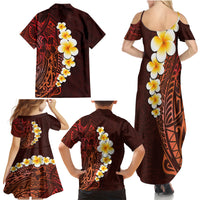 Red Tropical Plumeria With Galaxy Polynesian Art Family Matching Summer Maxi Dress and Hawaiian Shirt - Wonder Print Shop