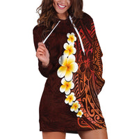 Red Tropical Plumeria With Galaxy Polynesian Art Hoodie Dress - Wonder Print Shop