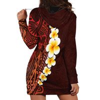 Red Tropical Plumeria With Galaxy Polynesian Art Hoodie Dress - Wonder Print Shop
