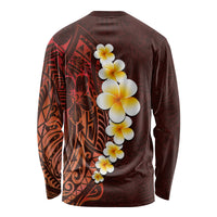 Red Tropical Plumeria With Galaxy Polynesian Art Long Sleeve Shirt - Wonder Print Shop