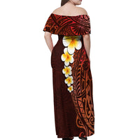 Red Tropical Plumeria With Galaxy Polynesian Art Off Shoulder Maxi Dress - Wonder Print Shop