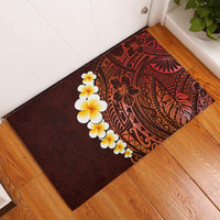 Red Tropical Plumeria With Galaxy Polynesian Art Rubber Doormat - Wonder Print Shop