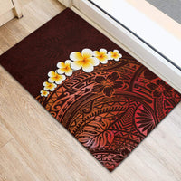 Red Tropical Plumeria With Galaxy Polynesian Art Rubber Doormat - Wonder Print Shop