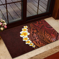 Red Tropical Plumeria With Galaxy Polynesian Art Rubber Doormat - Wonder Print Shop