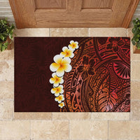 Red Tropical Plumeria With Galaxy Polynesian Art Rubber Doormat - Wonder Print Shop