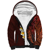 Red Tropical Plumeria With Galaxy Polynesian Art Sherpa Hoodie - Wonder Print Shop