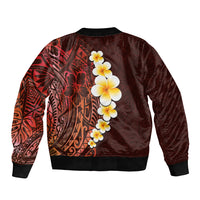 Red Tropical Plumeria With Galaxy Polynesian Art Sleeve Zip Bomber Jacket - Wonder Print Shop
