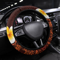 Red Tropical Plumeria With Galaxy Polynesian Art Steering Wheel Cover - Wonder Print Shop
