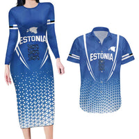 Custom Estonia Football Couples Matching Long Sleeve Bodycon Dress and Hawaiian Shirt Come One Kalevipojad