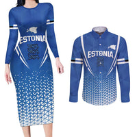 Custom Estonia Football Couples Matching Long Sleeve Bodycon Dress and Long Sleeve Button Shirt Come One Kalevipojad