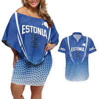 Custom Estonia Football Couples Matching Off Shoulder Short Dress and Hawaiian Shirt Come One Kalevipojad